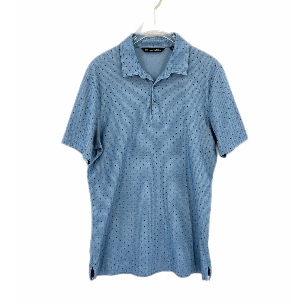 Travis Mathew Men's M Blue Black Print Casual Performance Workwear Golf Polo